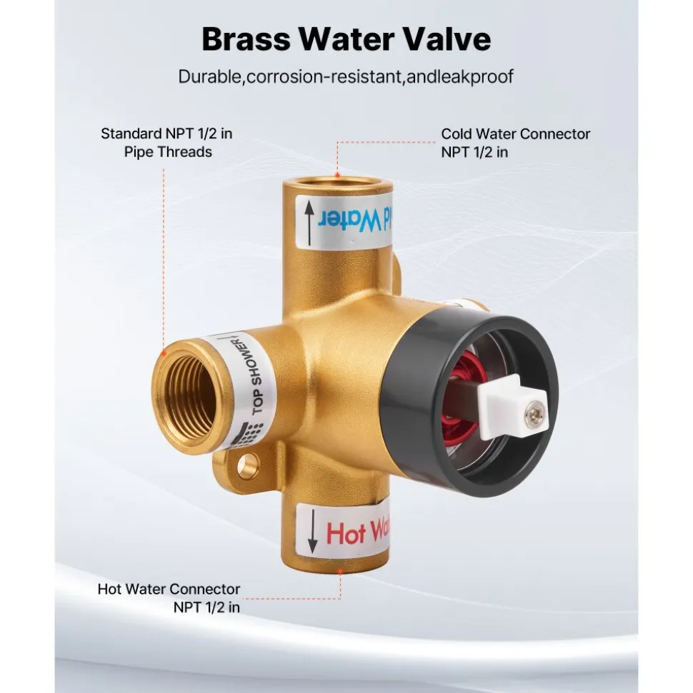 VEVOR Tub and Shower Faucet Set, Complete with 5-Inch Rainfall Shower Head and Bathtub Spout, 8-Setting Adjustable Spray, Single-Handle Tub Trim Kit with Brass Pressure Balancing Valve, Gold Finish