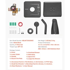 VEVOR Tub and Shower Faucet Set, Complete with 5-Inch Rainfall Shower Head and Bathtub Spout, 8-Setting Adjustable Spray, Single-Handle Tub Trim Kit with Brass Pressure Balancing Valve, Gold Finish