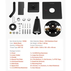 VEVOR Tub and Shower Faucet Set, Complete with 4-Inch Rainfall Shower Head and Bathtub Spout, Single-Spray Single-Handle Tub Trim Kit with 304 Stainless Steel Valve Trim for Bathrooms, Matte Black
