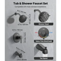 VEVOR Tub and Shower Faucet Set, Complete with 4.7-Inch Rainfall Shower Head and Bathtub Spout, 9-Setting Adjustable Spray, Single-Handle Tub Trim Kit with Brass Pressure Balancing Valve, Matte Black