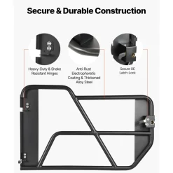 VEVOR Tube Doors, 4-Door, Compatible with 2021-2026 Ford Bronco (Excluding Bronco Sport), Steel Off Road Front & Rear Tubular Half Doors with Rubber Pads, Heavy-Duty Hinges, OE Latch & Limit Straps