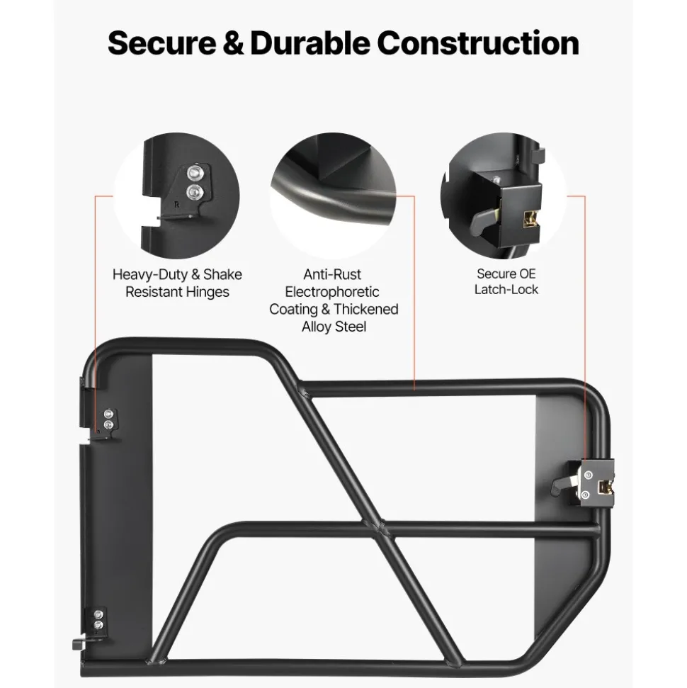 VEVOR Tube Doors, 4-Door, Compatible with 2021-2026 Ford Bronco (Excluding Bronco Sport), Steel Off Road Front & Rear Tubular Half Doors with Rubber Pads, Heavy-Duty Hinges, OE Latch & Limit Straps
