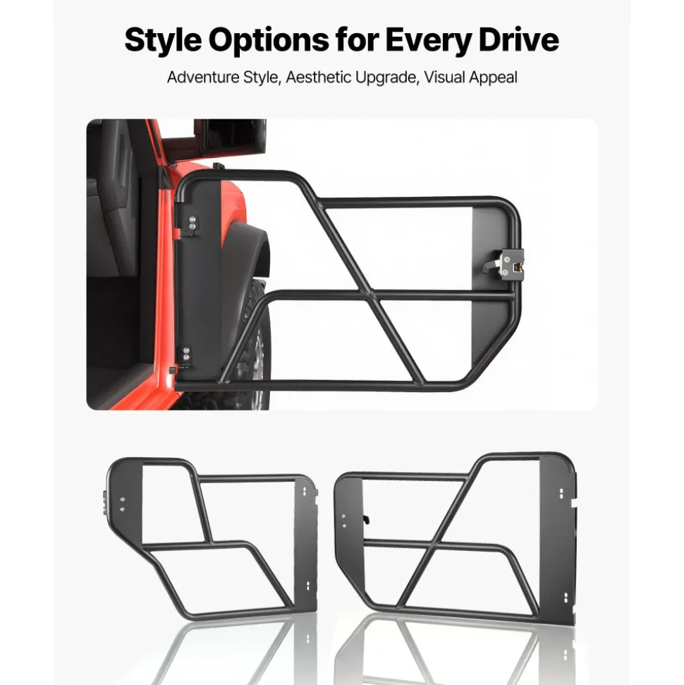 VEVOR Tube Doors, 4-Door, Compatible with 2021-2026 Ford Bronco (Excluding Bronco Sport), Steel Off Road Front & Rear Tubular Half Doors with Rubber Pads, Heavy-Duty Hinges, OE Latch & Limit Straps