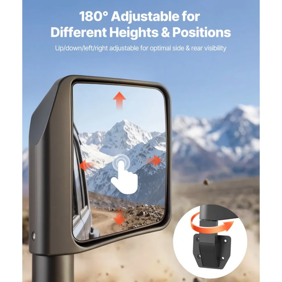 VEVOR Tube Door Side Mirrors, Compatible with Jeep Wrangler CJ7 YJ TJ JK JL/Gladiator JT/Cherokee XJ, DOT-Certified Side View Mirrors for Half Tubular Doors, Up/Down/Left/Right Adjustable, 1 Pair