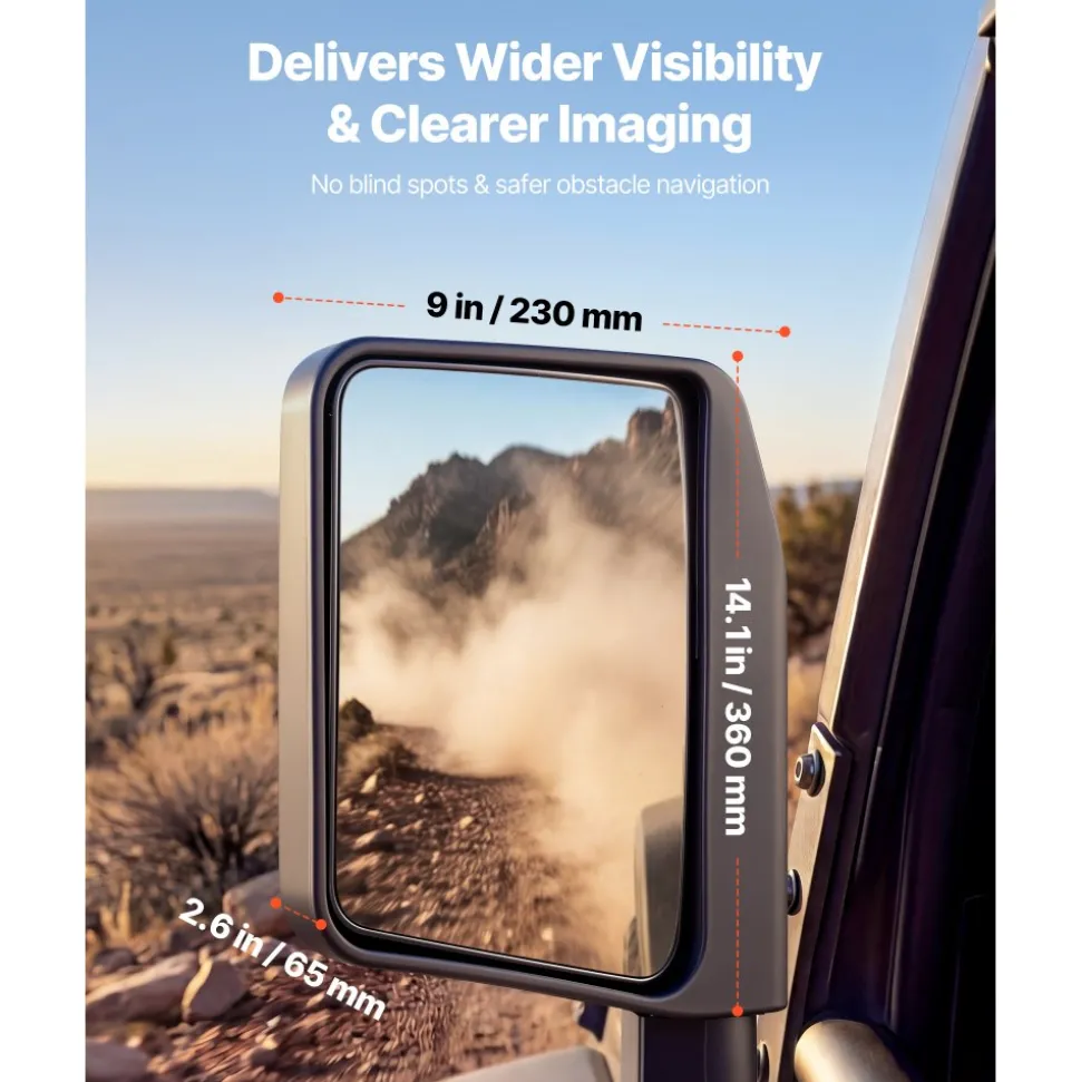 VEVOR Tube Door Side Mirrors, Compatible with Jeep Wrangler CJ7 YJ TJ JK JL/Gladiator JT/Cherokee XJ, DOT-Certified Side View Mirrors for Half Tubular Doors, Up/Down/Left/Right Adjustable, 1 Pair