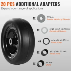 VEVOR Tubeless Mower Wheels, 11x4-5" Size, Pair of Flat-Free PU Tires on Rims, 3.4" Hub, 3/4" Bushing, Includes 20 Adapters, Suitable for Riding Mowers and Lawn Tractors