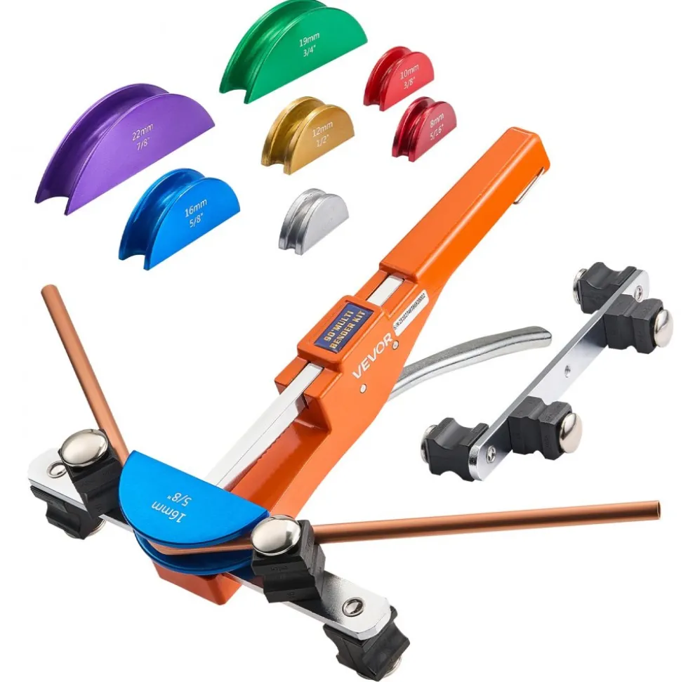 VEVOR Tubing Bender Kit, 1/4 to 7/8 Inch, Compact Ratcheting Tube Pipe Bender, Ratchet Hand Bending Tool, with 7 Color Aluminium Alloy Dies, HVAC Tools, for Copper HVAC Air Conditioning Refrigeration
