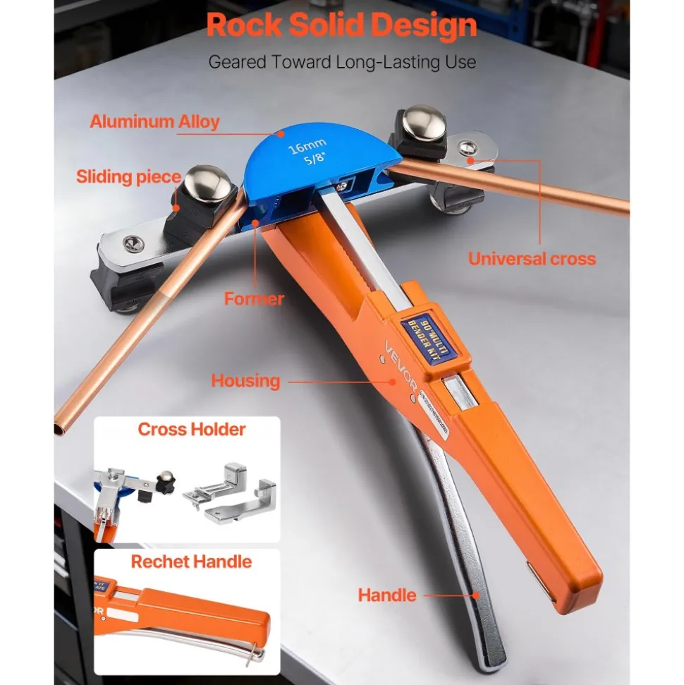 VEVOR Tubing Bender Kit, 1/4 to 7/8 Inch, Compact Ratcheting Tube Pipe Bender, Forward/Reverse Hand Bending Tool, with 7 Color Aluminium Alloy Dies, for Copper HVAC Air Conditioning Refrigeration