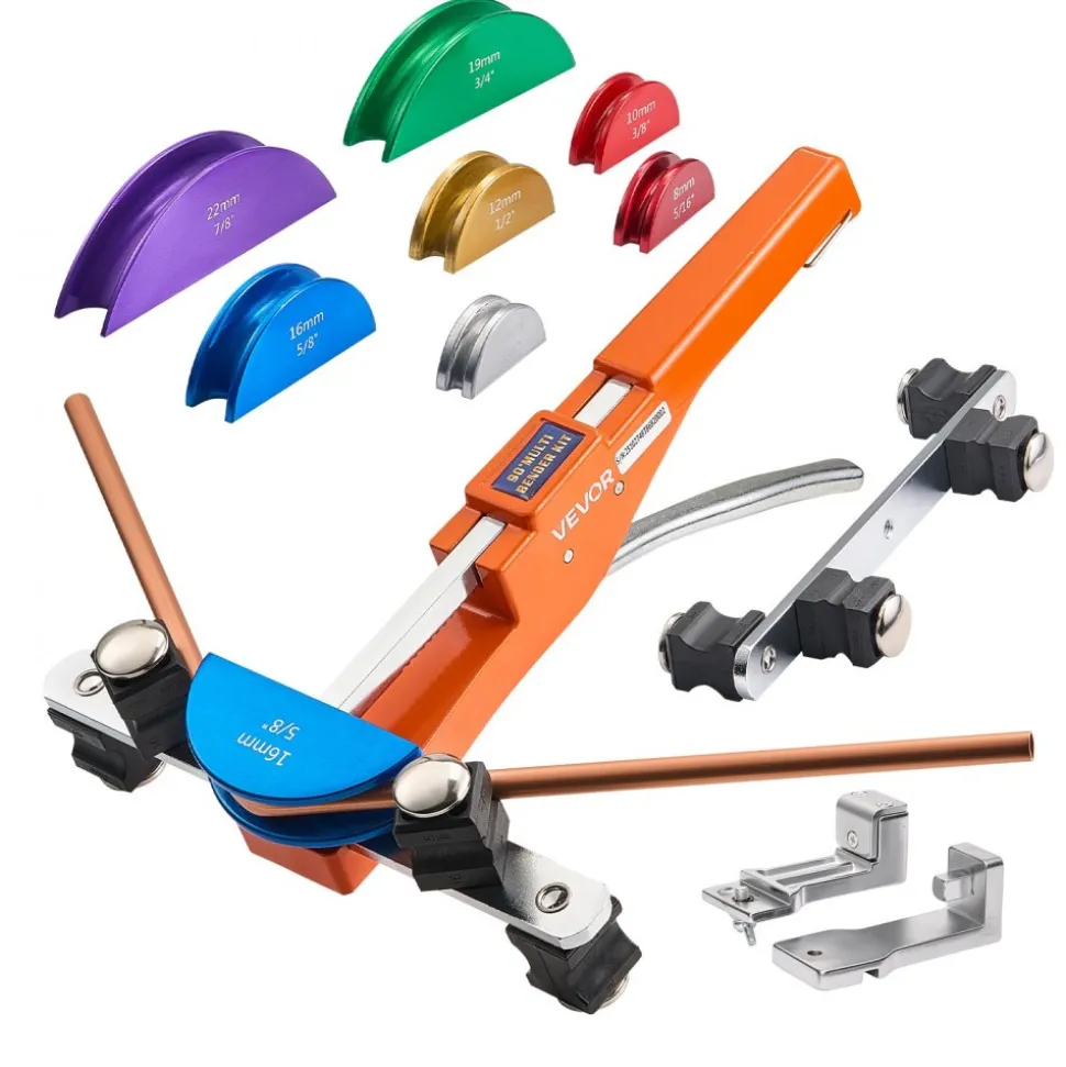 VEVOR Tubing Bender Kit, 1/4 to 7/8 Inch, Compact Ratcheting Tube Pipe Bender, Forward/Reverse Hand Bending Tool, with 7 Color Aluminium Alloy Dies, for Copper HVAC Air Conditioning Refrigeration