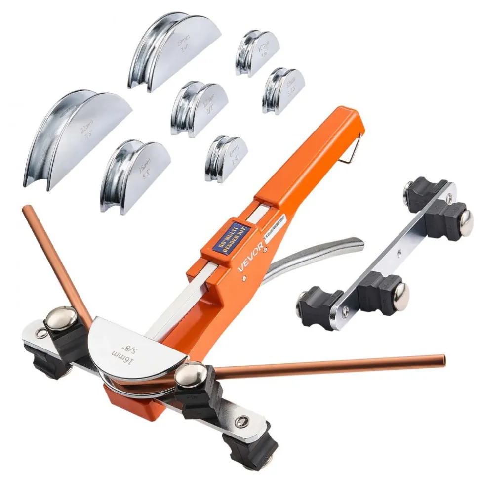 VEVOR Tubing Bender Kit, 1/4 to 7/8 Inch, Compact Ratcheting Tube Pipe Bender, Ratchet Hand Bending Tool, with 7 Aluminium Alloy Dies, HVAC Tools, for Copper Aluminum HVAC Refrigeration Maintenance