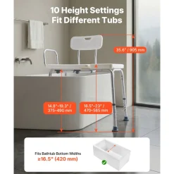 VEVOR Tub Transfer Bench for Bathtub, 400 lbs Capacity Heavy Duty Shower Chair with Arm, Backrest and Curtain Slot, Height Adjustable Shower Bench Bath Seat for Adults, Seniors, Elderly and Disabled