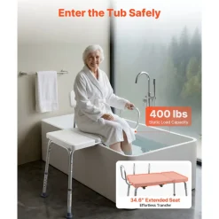 VEVOR Tub Transfer Bench for Bathtub, 400 lbs Capacity Heavy Duty Shower Chair with Arm, Backrest and Curtain Slot, Height Adjustable Shower Bench Bath Seat for Adults, Seniors, Elderly and Disabled
