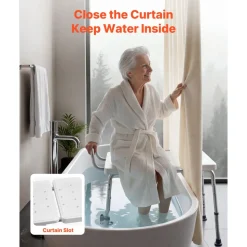 VEVOR Tub Transfer Bench for Bathtub, 400 lbs Capacity Heavy Duty Shower Chair with Arm, Backrest and Curtain Slot, Height Adjustable Shower Bench Bath Seat for Adults, Seniors, Elderly and Disabled