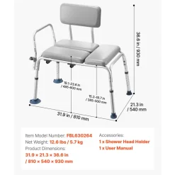 VEVOR Tub Transfer Bench for Bathtub, 500 lbs Weight Capacity Heavy Duty Shower Chair with Arm and Backrest, Height Adjustable Bathroom Shower Bench Bath Seat for Adults, Seniors, Elderly and Disabled