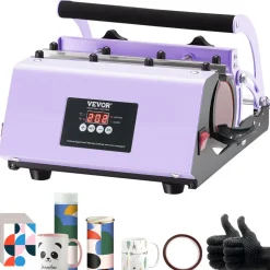 VEVOR Tumbler Heat Press Machine, 11-30oz Mug Press, Heat Up Fast and Even, Tumbler Press with Sublimation Paper, Tape and Gloves, Temp and Time Setting, for Sublimation Tumblers, Cups, Mugs, Purple
