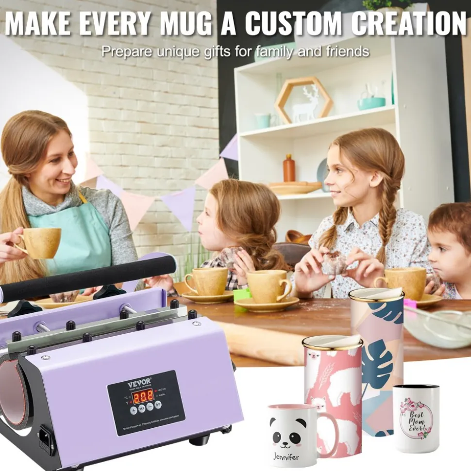 VEVOR Tumbler Heat Press Machine, 11-30oz Mug Press, Heat Up Fast and Even, Tumbler Press with Sublimation Paper, Tape and Gloves, Temp and Time Setting, for Sublimation Tumblers, Cups, Mugs, Purple