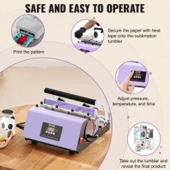 VEVOR Tumbler Heat Press Machine, 11-30oz Mug Press, Heat Up Fast and Even, Tumbler Press with Sublimation Paper, Tape and Gloves, Temp and Time Setting, for Sublimation Tumblers, Cups, Mugs, Purple