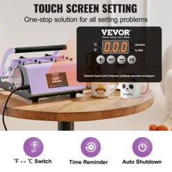 VEVOR Tumbler Heat Press Machine, 11-30oz Mug Press, Heat Up Fast and Even, Tumbler Press with Sublimation Paper, Tape and Gloves, Temp and Time Setting, for Sublimation Tumblers, Cups, Mugs, Purple