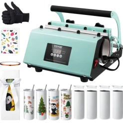 VEVOR Tumbler Heat Press Machine and Sublimation Tumblers, Tumbler Press Set with 8pcs 20OZ Blank Tumblers, Mug Press Cup Press for 11-30oz Tumblers Mug, with Heat Transfer Paper, Gloves, Tape
