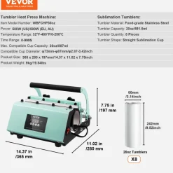 VEVOR Tumbler Heat Press Machine and Sublimation Tumblers, Tumbler Press Set with 8pcs 20OZ Blank Tumblers, Mug Press Cup Press for 11-30oz Tumblers Mug, with Heat Transfer Paper, Gloves, Tape