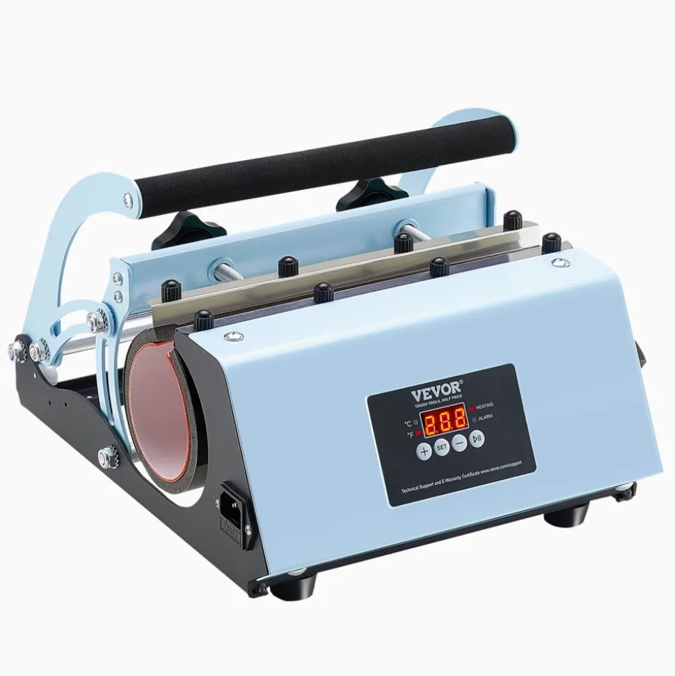 VEVOR Tumbler Heat Press Machine, 11-30oz Mug Press, Heat Up Fast and Even, Tumbler Press with Sublimation Paper, Tape and Gloves, Temp and Time Setting, for Sublimation Tumblers, Cups, Mugs, Blue