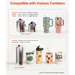 VEVOR Tumbler Heat Press Machine, 30 oz and 40 oz Mug Press, Fast and Even Heating, with Tape, Gloves, Easy Temp and Time Setting, Heat Transfer for Sublimation Tumblers, Cups, Mugs, Black and White