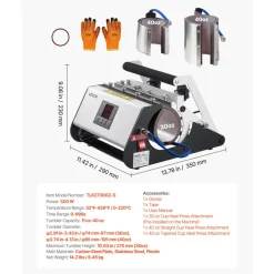 VEVOR Tumbler Heat Press Machine, 30 oz and 40 oz Mug Press, Fast and Even Heating, with Tape, Gloves, Easy Temp and Time Setting, Heat Transfer for Sublimation Tumblers, Cups, Mugs, Black and White