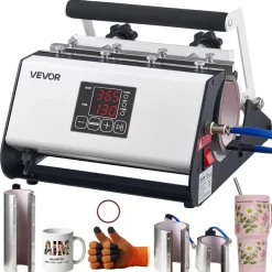 VEVOR Tumbler Heat Press Machine, 30 oz and 40 oz Mug Press, Fast and Even Heating, with Tape, Gloves, Easy Temp and Time Setting, Heat Transfer for Sublimation Tumblers, Cups, Mugs, Black and White