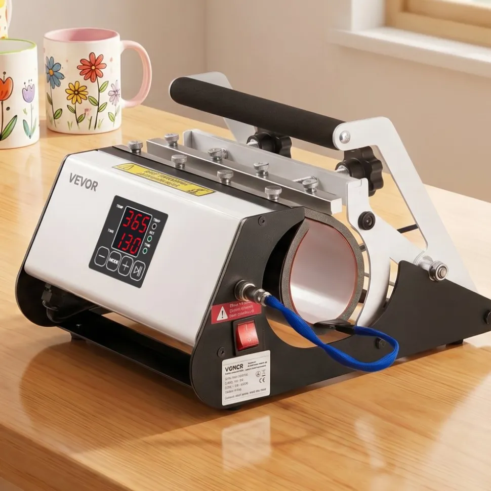 VEVOR Tumbler Heat Press Machine, 30 oz and 40 oz Mug Press, Fast and Even Heating, with Tape, Gloves, Easy Temp and Time Setting, Heat Transfer for Sublimation Tumblers, Cups, Mugs, Black and White