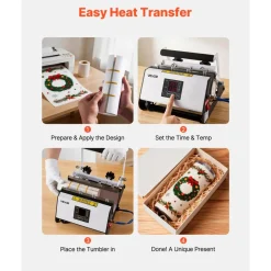 VEVOR Tumbler Heat Press Machine, 30 oz and 40 oz Mug Press, Fast and Even Heating, with Tape, Gloves, Easy Temp and Time Setting, Heat Transfer for Sublimation Tumblers, Cups, Mugs, Black and White