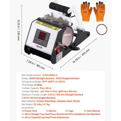 VEVOR Tumbler Heat Press Machine, 40 oz Tumbler Press, Fast and Even Heating, with Tape, Gloves, Easy Temp and Time Setting, Heat Transfer for Sublimation Insulated Tumblers, Cups, Black and White