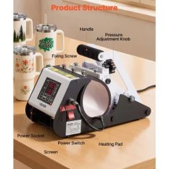 VEVOR Tumbler Heat Press Machine, 40 oz Tumbler Press, Fast and Even Heating, with Tape, Gloves, Easy Temp and Time Setting, Heat Transfer for Sublimation Insulated Tumblers, Cups, Black and White