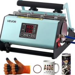 VEVOR Tumbler Heat Press Machine, 11-30 oz Mug Press, Fast and Even Heating, with Tape and Gloves, Easy Temp and Time Setting, Heat Transfer for Sublimation Tumblers, Cups, Mugs, Black and Green