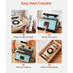 VEVOR Tumbler Heat Press Machine, 11-30 oz Mug Press, Fast and Even Heating, with Tape and Gloves, Easy Temp and Time Setting, Heat Transfer for Sublimation Tumblers, Cups, Mugs, Black and Green
