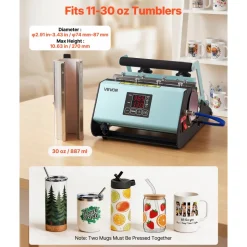 VEVOR Tumbler Heat Press Machine, 11-30 oz Mug Press, Fast and Even Heating, with Tape and Gloves, Easy Temp and Time Setting, Heat Transfer for Sublimation Tumblers, Cups, Mugs, Black and Green