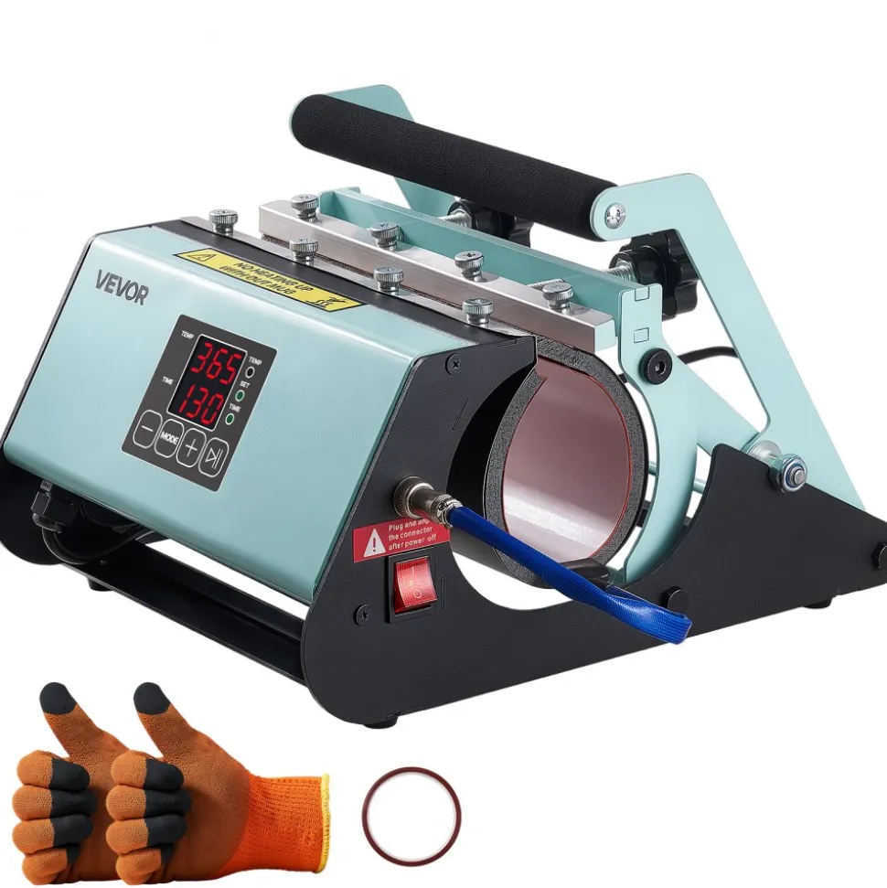 VEVOR Tumbler Heat Press Machine, 11-30 oz Mug Press, Fast and Even Heating, with Tape and Gloves, Easy Temp and Time Setting, Heat Transfer for Sublimation Tumblers, Cups, Mugs, Black and Green