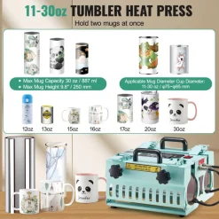 VEVOR Tumbler Heat Press Machine, 2 Station Heaters, 11-30oz Mug Press, Heat Up Fast and Even, Tumbler Press with Dual Independent Display Screens, for Sublimation Tumblers, Cups, and Mugs