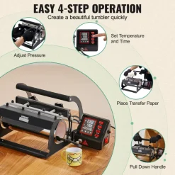 VEVOR Tumbler Heat Press Machine, 11-30oz Mug Press, Heat Up Fast and Even, Tumbler Press with Sublimation Paper, Tape and Gloves, Temp and Time Setting, for Sublimation Tumblers, Cups, Mugs, Black