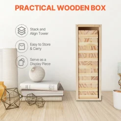 VEVOR Tumbling Timber Toy, 54 Blocks Tumble Tower Blocks Game, Pine Wood Tumbling Tower Game with Storage Crate, Multiple Ways to Play Wooden Stacking Game, Tumble Tower Family Game for Indoor/Outdoor