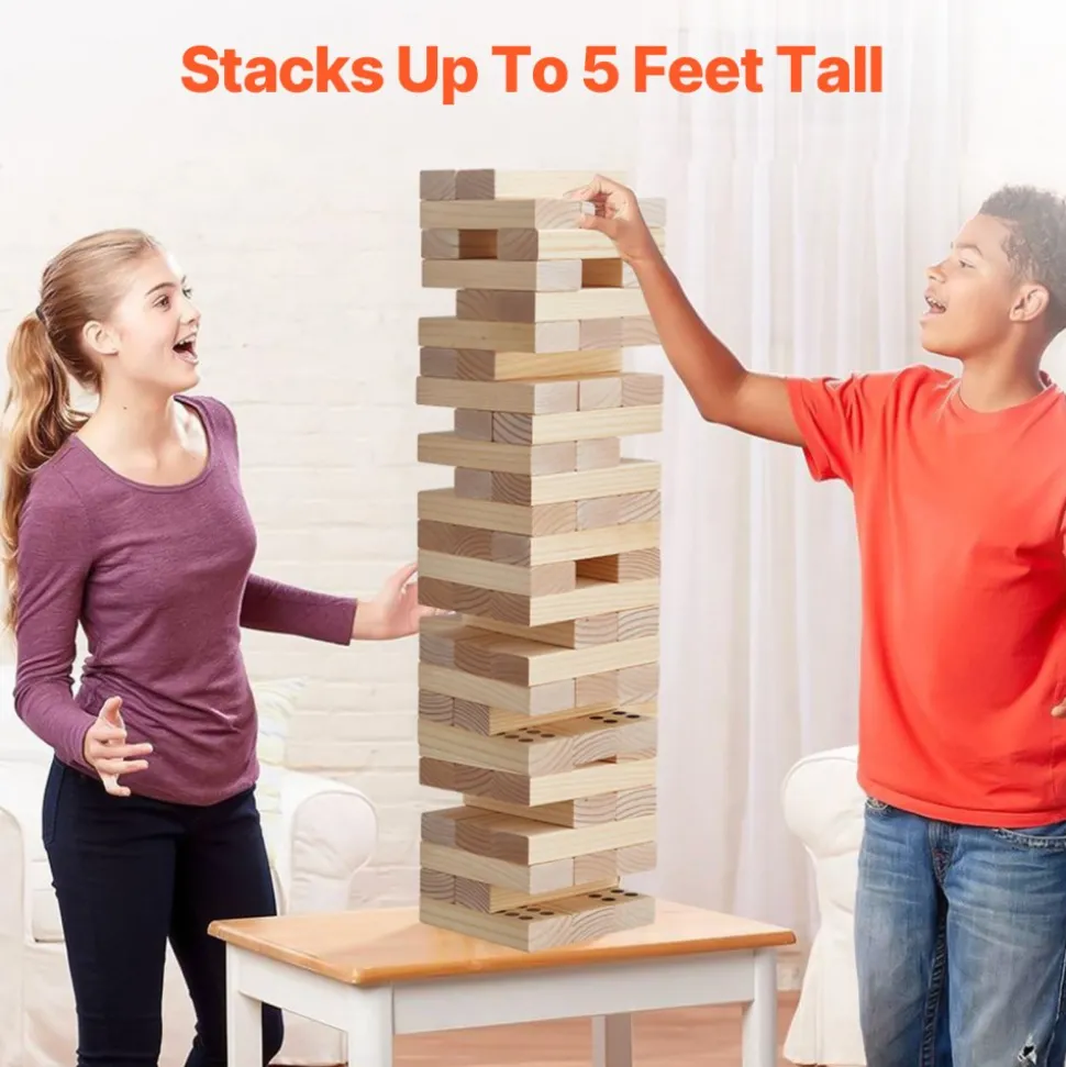 VEVOR Tumbling Timber Toy, 60 Blocks Giant Tumble Tower Blocks Game, Pine Wood Tumbling Tower Game with Carry Bag and Scoreboard, Wooden Stacking Game, Tumble Tower Family Games for Indoor/Outdoor