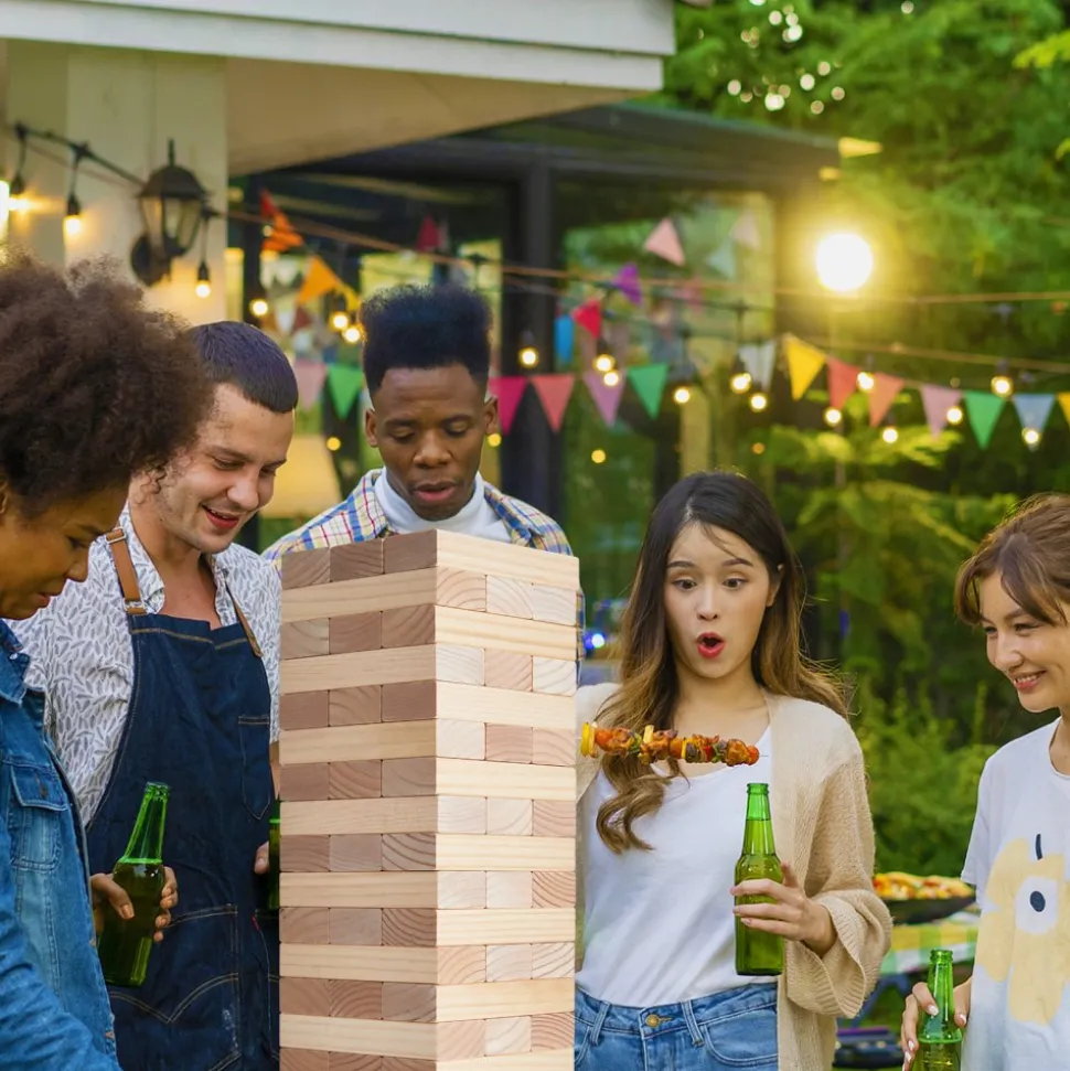 VEVOR Tumbling Timber Toy, 60 Blocks Giant Tumble Tower Blocks Game, Pine Wood Tumbling Tower Game with Carry Bag and Scoreboard, Wooden Stacking Game, Tumble Tower Family Games for Indoor/Outdoor