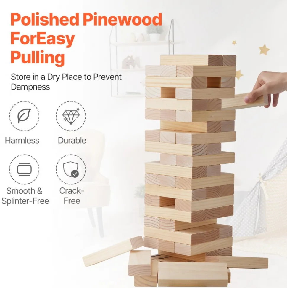 VEVOR Tumbling Timber Toy, 60 Blocks Giant Tumble Tower Blocks Game, Pine Wood Tumbling Tower Game with Carry Bag and Scoreboard, Wooden Stacking Game, Tumble Tower Family Games for Indoor/Outdoor