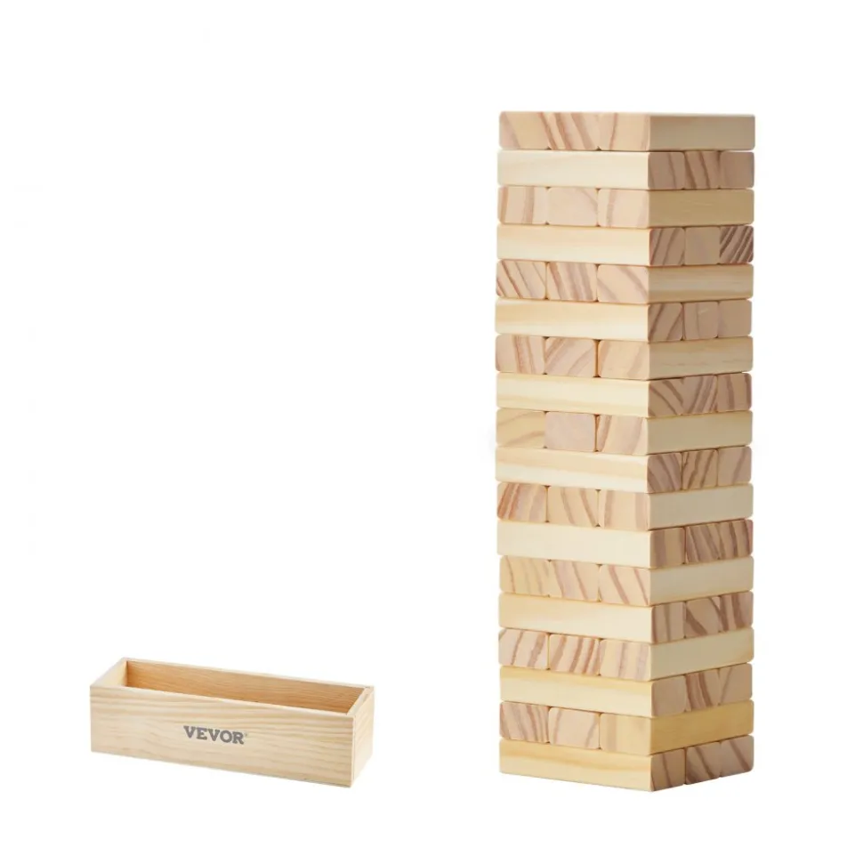 VEVOR Tumbling Timber Toy, 54 Blocks Tumble Tower Blocks Game, Pine Wood Tumbling Tower Game with Storage Crate, Wooden Stacking Game for 1 or More Players, Tumble Tower Family Game for Indoor/Outdoor