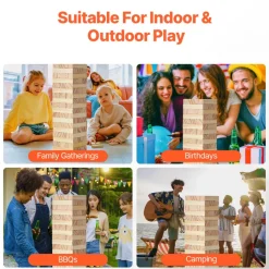 VEVOR Tumbling Timber Toy, 54 Blocks Tumble Tower Blocks Game, Pine Wood Tumbling Tower Game with Storage Crate, Wooden Stacking Game for 1 or More Players, Tumble Tower Family Game for Indoor/Outdoor