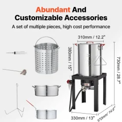 VEVOR Turkey Deep Fryer, 30-qt Turkey & 10-qt Fish Steamer Cooker Set, Outdoor Aluminum Seafood Frying Pot, 54,000 BTU Burner Propane Gas Boiler, Includes Baskets, Perforated Poultry Rack, Thermometer