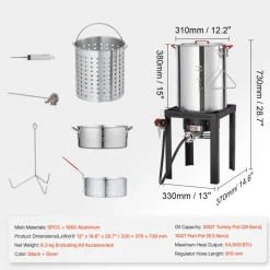 VEVOR Turkey Deep Fryer, 30-qt Turkey & 10-qt Fish Steamer Cooker Set, Outdoor Aluminum Seafood Frying Pot, 54,000 BTU Burner Propane Gas Boiler, Includes Baskets, Perforated Poultry Rack, Thermometer