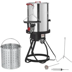 VEVOR Turkey Deep Fryer, 30-qt Turkey Fryer Boiler Steamer Cooker Set, Outdoor Aluminum Seafood Frying Pot, 54,000 BTU Burner Propane Gas Boiler, Includes Basket, Perforated Poultry Rack, Thermometer