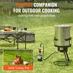 VEVOR Turkey Deep Fryer, 30-qt Turkey Fryer Boiler Steamer Cooker Set, Outdoor Aluminum Seafood Frying Pot, 54,000 BTU Burner Propane Gas Boiler, Includes Basket, Perforated Poultry Rack, Thermometer