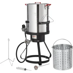 VEVOR Turkey Deep Fryer, 30-qt Turkey Fryer Boiler Steamer Cooker Set, Outdoor Aluminum Seafood Frying Pot, 54,000 BTU Burner Propane Gas Boiler, Includes Basket, Perforated Poultry Rack, Thermometer