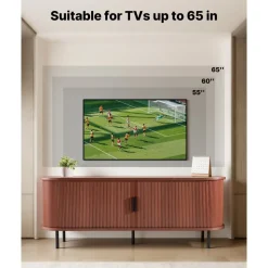 VEVOR TV Stand, Boho Entertainment Center for TVs up to 58 in, 350 lbs Load, TV Media Console Table with Adjustable Storage Shelves & Rolling Door, Television Stand for Living Room, Bedroom, Brown